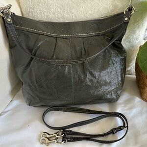 Coach Women's Dark Gray Patent Leather Shoulder Bag